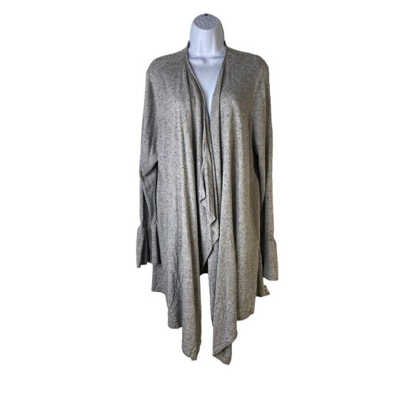 Style & Co Womens Petite Ruffle Long Sleeve Cardigan Gray Speckled Sweater SZ 1X - Picture 2 of 7